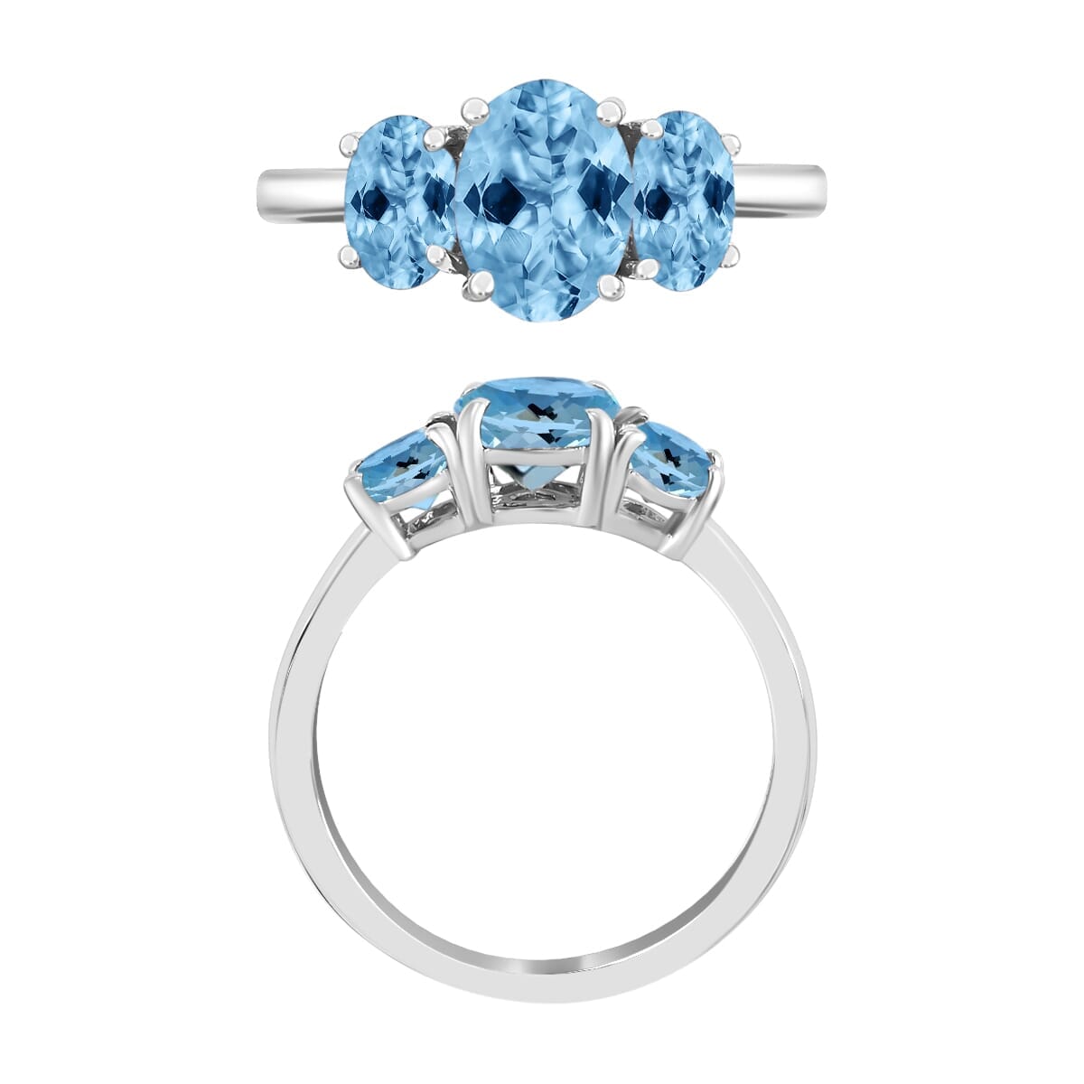 Rhapsody AAAA Santa Maria Aquamarine 3 Stone Ring in 18K White Gold (Size 10.0) 2.25 ctw image number 3