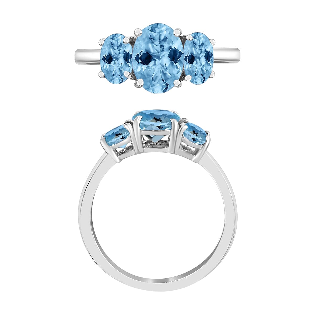 Rhapsody AAAA Santa Maria Aquamarine 3 Stone Ring in 18K White Gold (Size 4.0) 2.25 ctw (Del. in 10-12 Days) image number 3