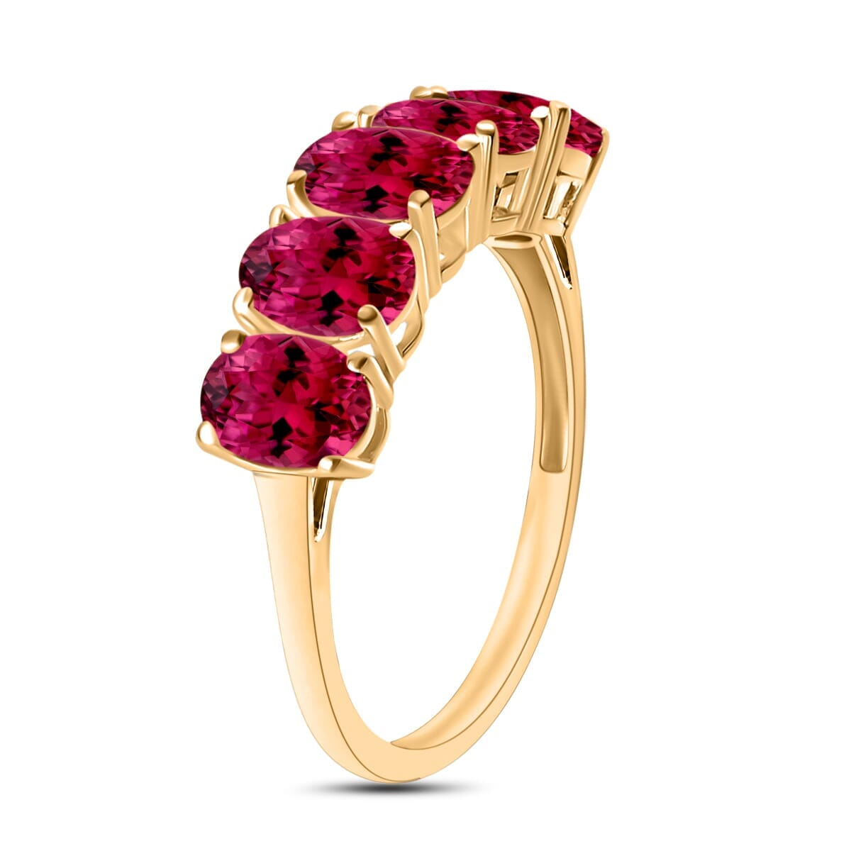 Rhapsody 18K Yellow Gold AAAA Ouro Fino Rubellite 5 Stone Ring (Size 12.0) 5.50 Grams 4.10 ctw image number 2
