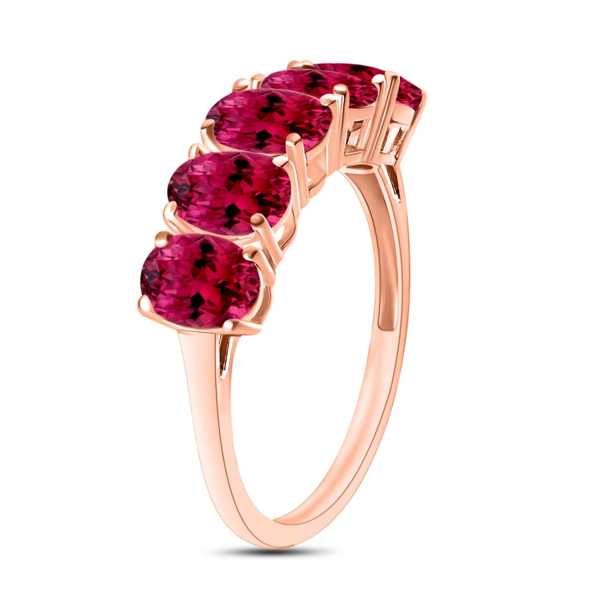 Rhapsody 18K Rose Gold AAAA Ouro Fino Rubellite 5 Stone Ring (Size 8.5) 5.50 Grams 4.10 ctw image number 2