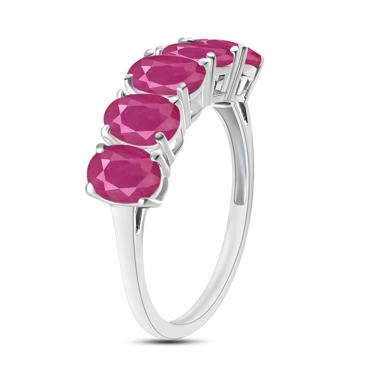 Rhapsody 18K White Gold AAAA Mozambique Ruby 5 Stone Ring (Size 10.0) 5.50 Grams 5.00 ctw image number 2