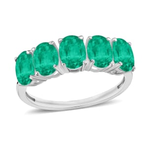 Rhapsody AAAA Kagem Zambian Emerald 5 Stone Ring in 18K White Gold (Size 10.0) 4.05 ctw