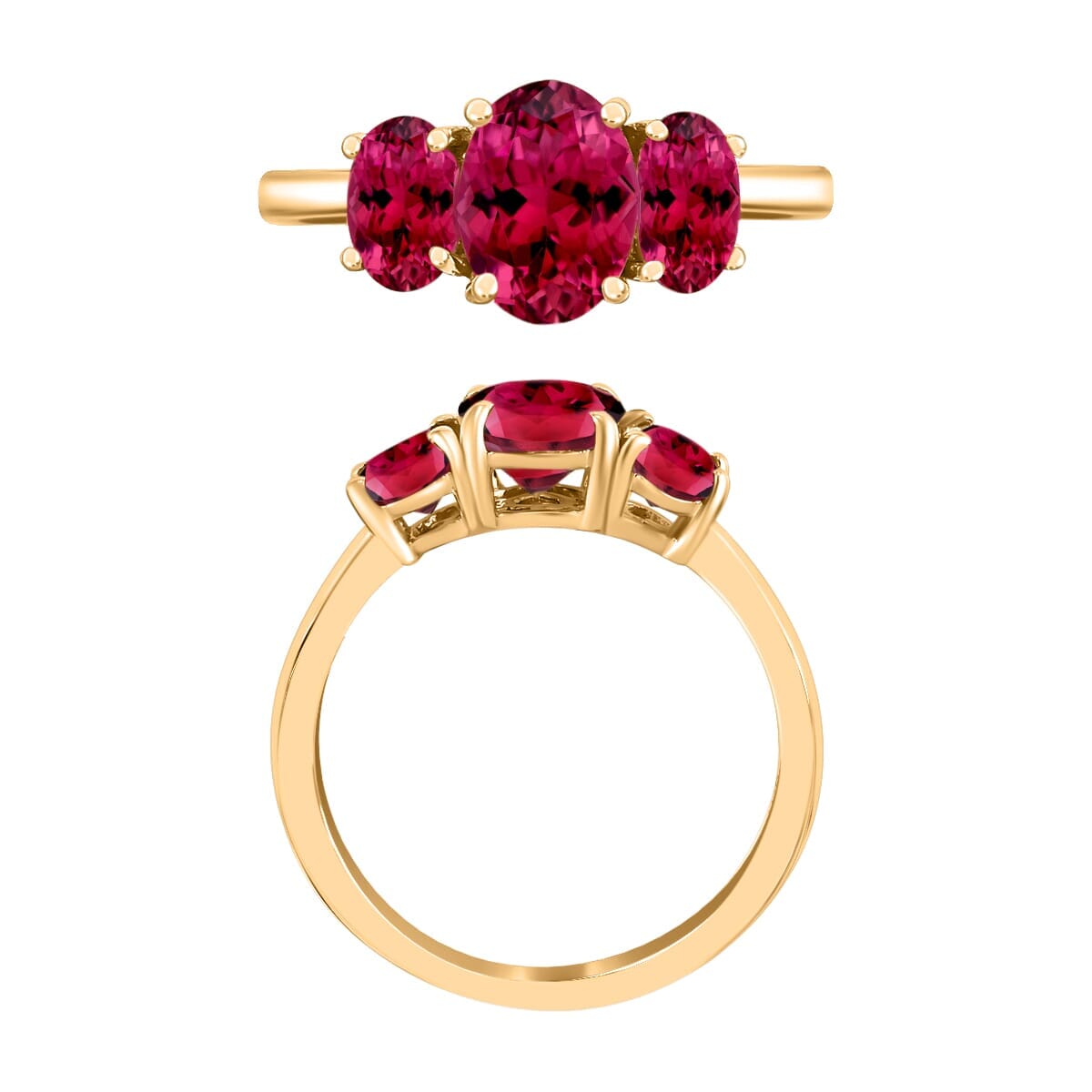 Rhapsody 18K Yellow Gold AAAA Ouro Fino Rubellite 3 Stone Ring (Size 4.0) 5.50 Grams 2.60 ctw image number 3