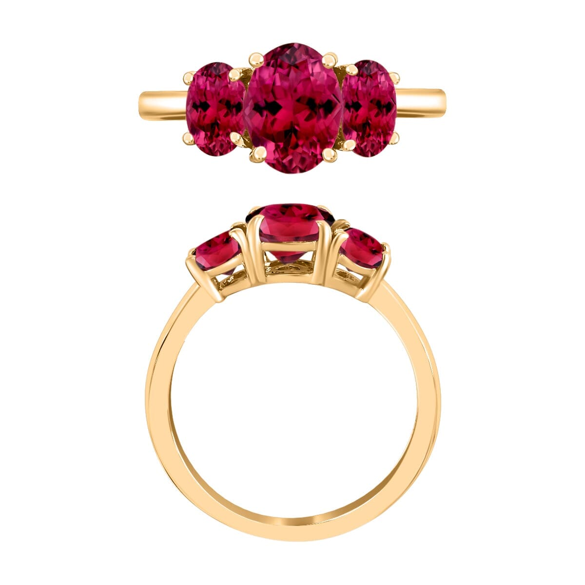 Rhapsody 18K Yellow Gold AAAA Ouro Fino Rubellite 3 Stone Ring (Size 7.5) 5.50 Grams 2.60 ctw image number 3