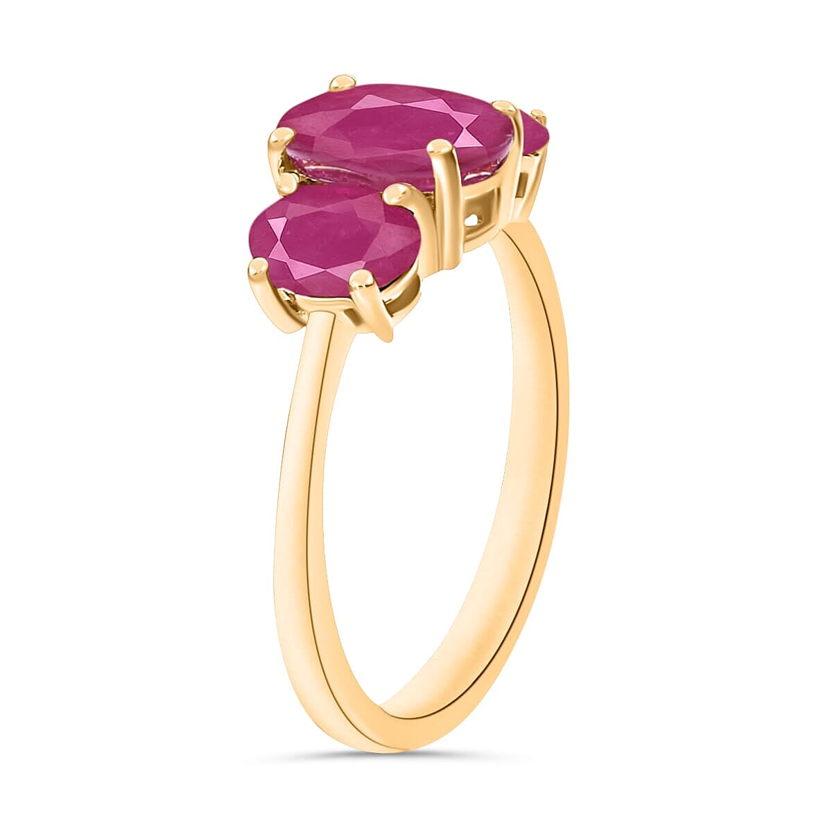 Rhapsody 18K Yellow Gold AAAA Mozambique Ruby 3 Stone Ring (Size 4.0) 5.50 Grams 2.75 ctw image number 2