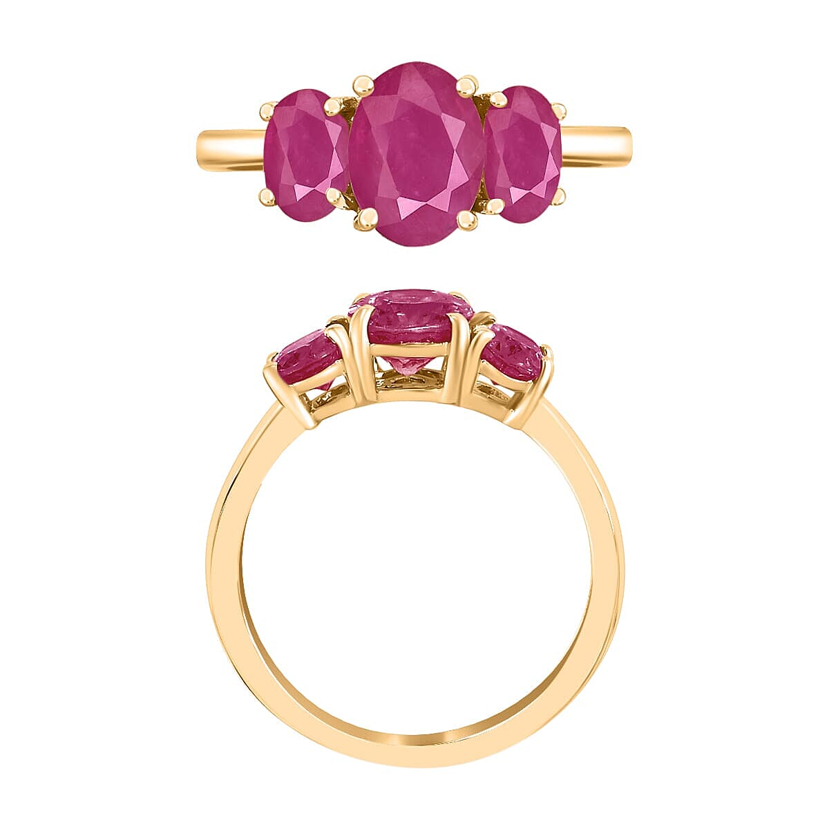 Rhapsody 18K Yellow Gold AAAA Mozambique Ruby 3 Stone Ring (Size 4.0) 5.50 Grams 2.75 ctw image number 3