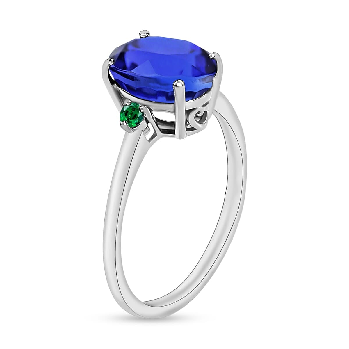 Rhapsody 18K White Gold AAAA Tanzanite and Boyaca Colombian Emerald Ring (Size 11.0) 5.50 Grams 2.10 ctw image number 2