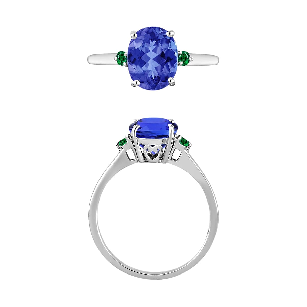 Rhapsody 18K White Gold AAAA Tanzanite and Boyaca Colombian Emerald Ring (Size 11.0) 5.50 Grams 2.10 ctw image number 3
