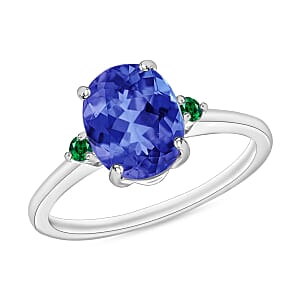 Rhapsody 18K White Gold AAAA Tanzanite and Boyaca Colombian Emerald Ring (Size 11.5) 5.50 Grams 2.10 ctw