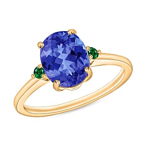 Rhapsody 18K Yellow Gold AAAA Tanzanite and Boyaca Colombian Emerald Ring (Size 7.5) 5.50 Grams 2.10 ctw