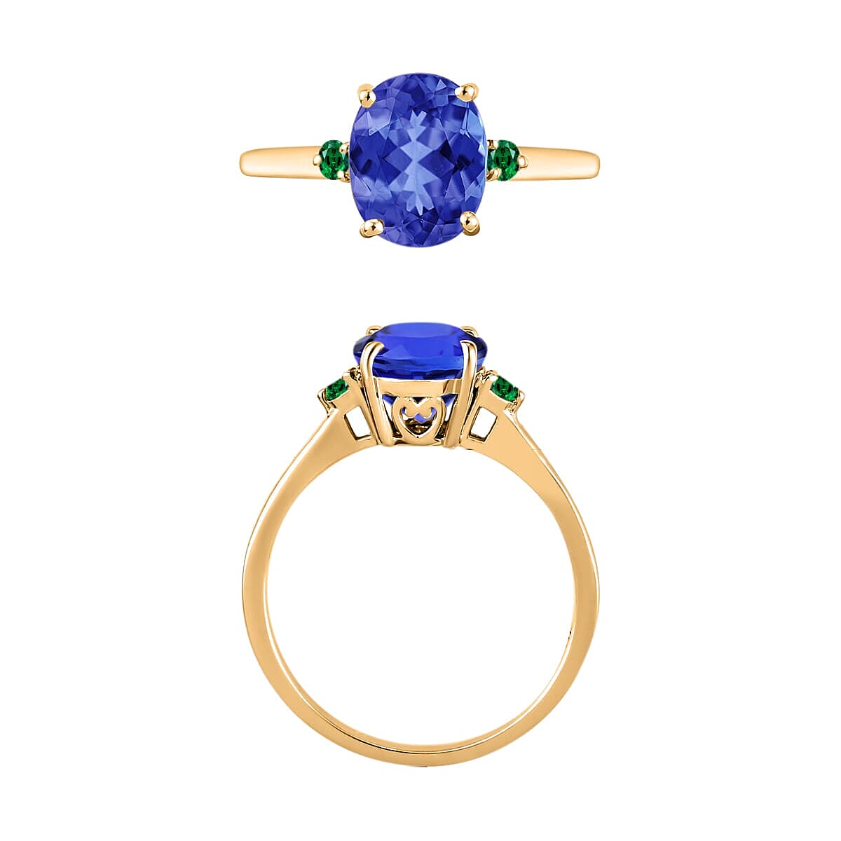 Rhapsody 18K Yellow Gold AAAA Tanzanite and Boyaca Colombian Emerald Ring (Size 9.5) 5.50 Grams 2.10 ctw image number 3