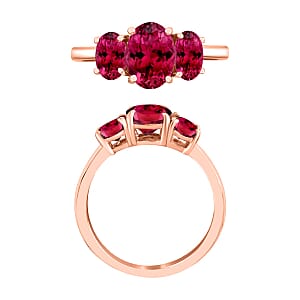 Rhapsody 18K Rose Gold AAAA Ouro Fino Rubellite 3 Stone Ring (Size 4.0) 5.50 Grams 2.60 ctw (Del. in 10-12 Days)