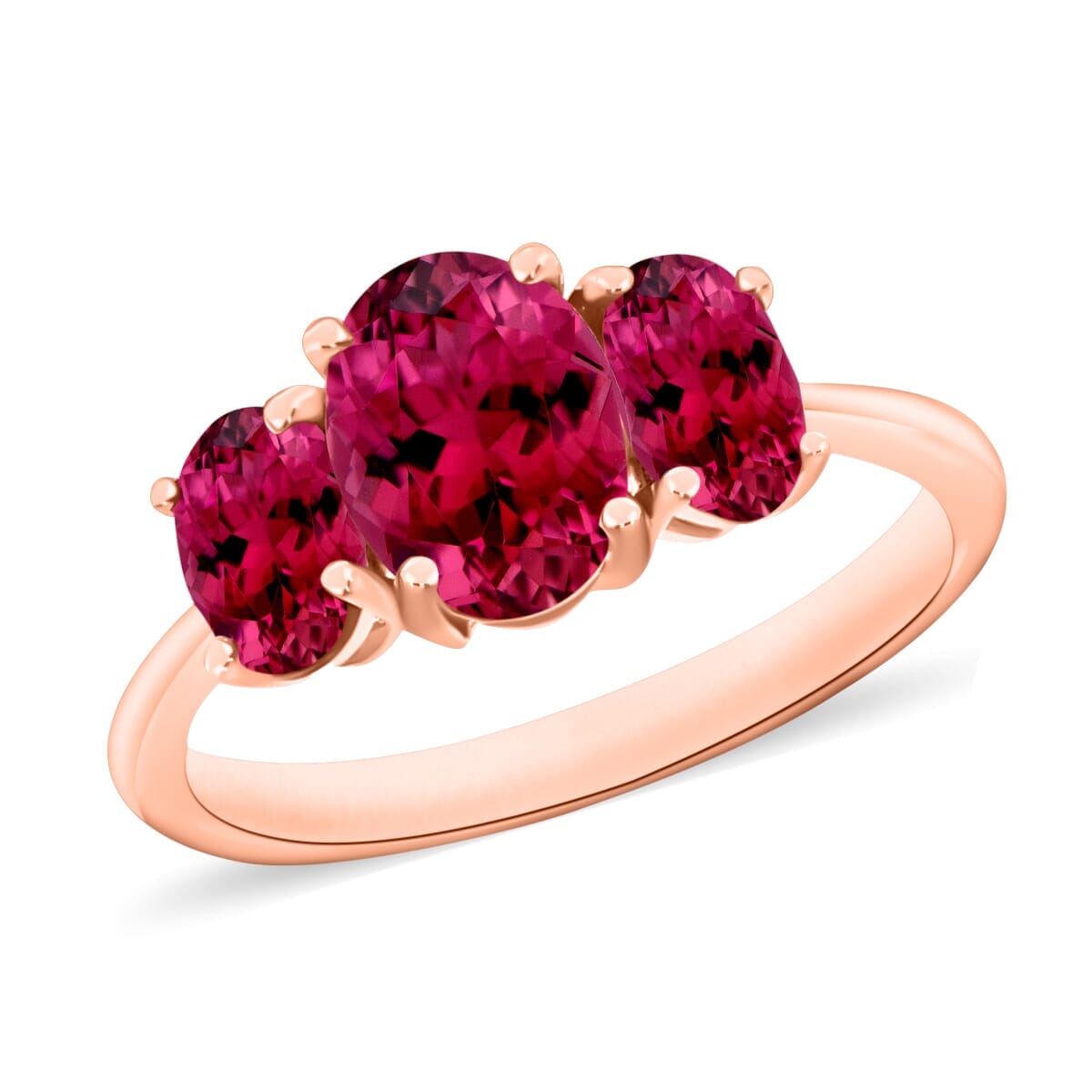 Rhapsody 18K Rose Gold AAAA Ouro Fino Rubellite 3 Stone Ring (Size 8.5) 5.50 Grams 2.60 ctw image number 0