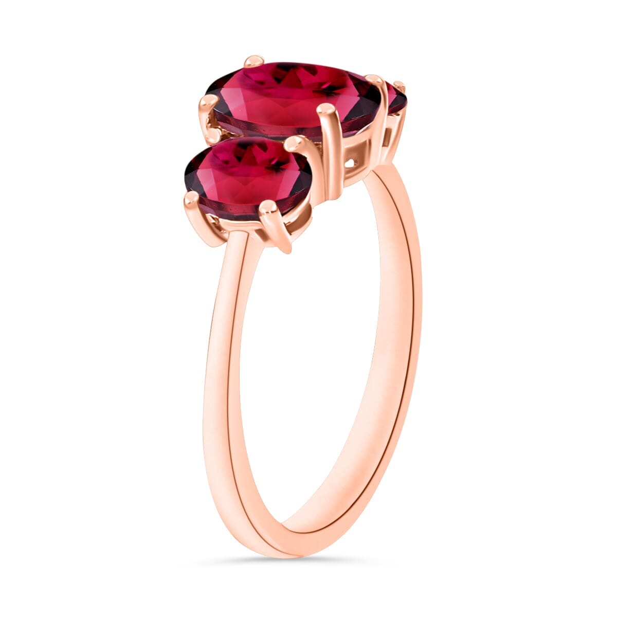 Rhapsody 18K Rose Gold AAAA Ouro Fino Rubellite 3 Stone Ring (Size 9.5) 5.50 Grams 2.60 ctw image number 2