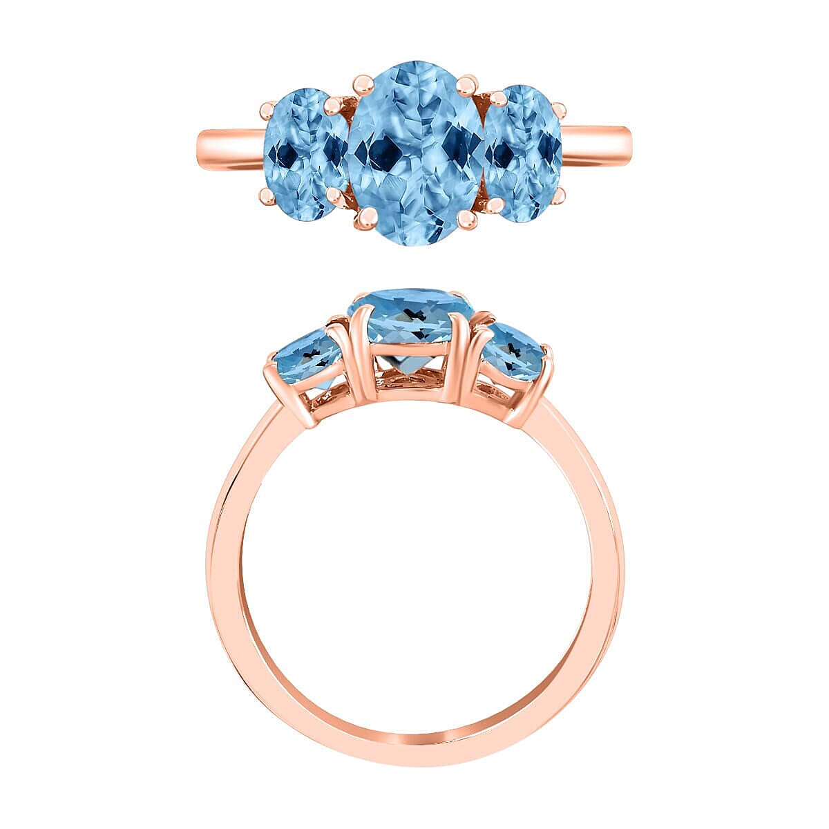Rhapsody AAAA Santa Maria Aquamarine 3 Stone Ring in 18K Rose Gold (Size 12.0) 5.50 Grams 2.25 ctw (Del. in 10-12 Days) image number 2