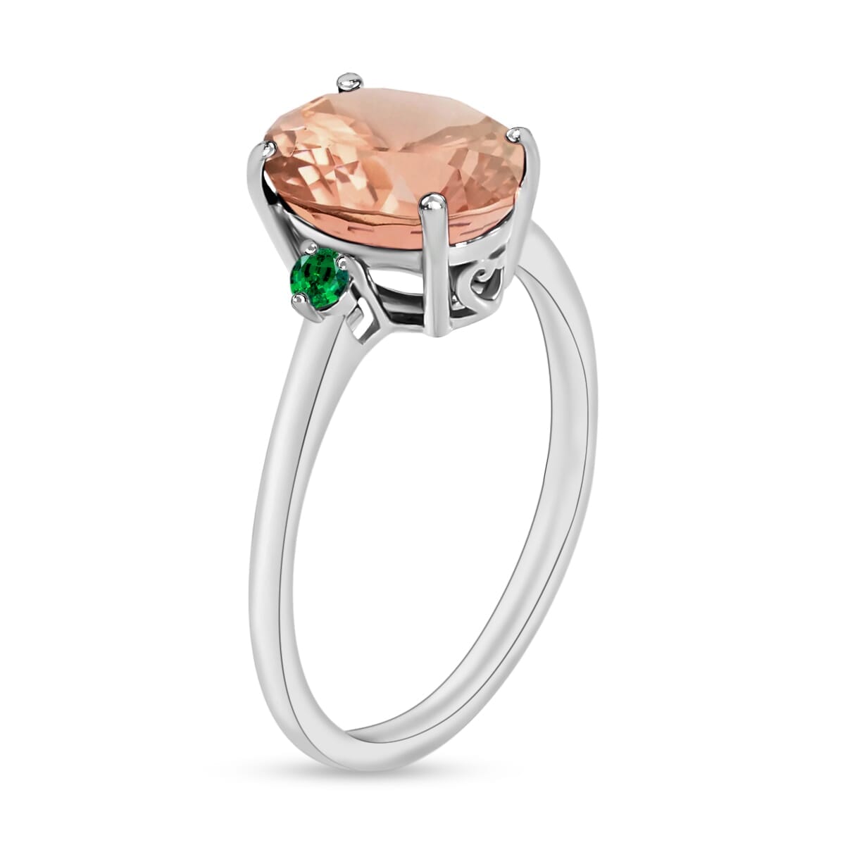 Rhapsody 18K White Gold AAAA Marropino Morganite and Boyaca Colombian Emerald Ring (Size 11.0) 5.50 Grams 2.50 ctw image number 2