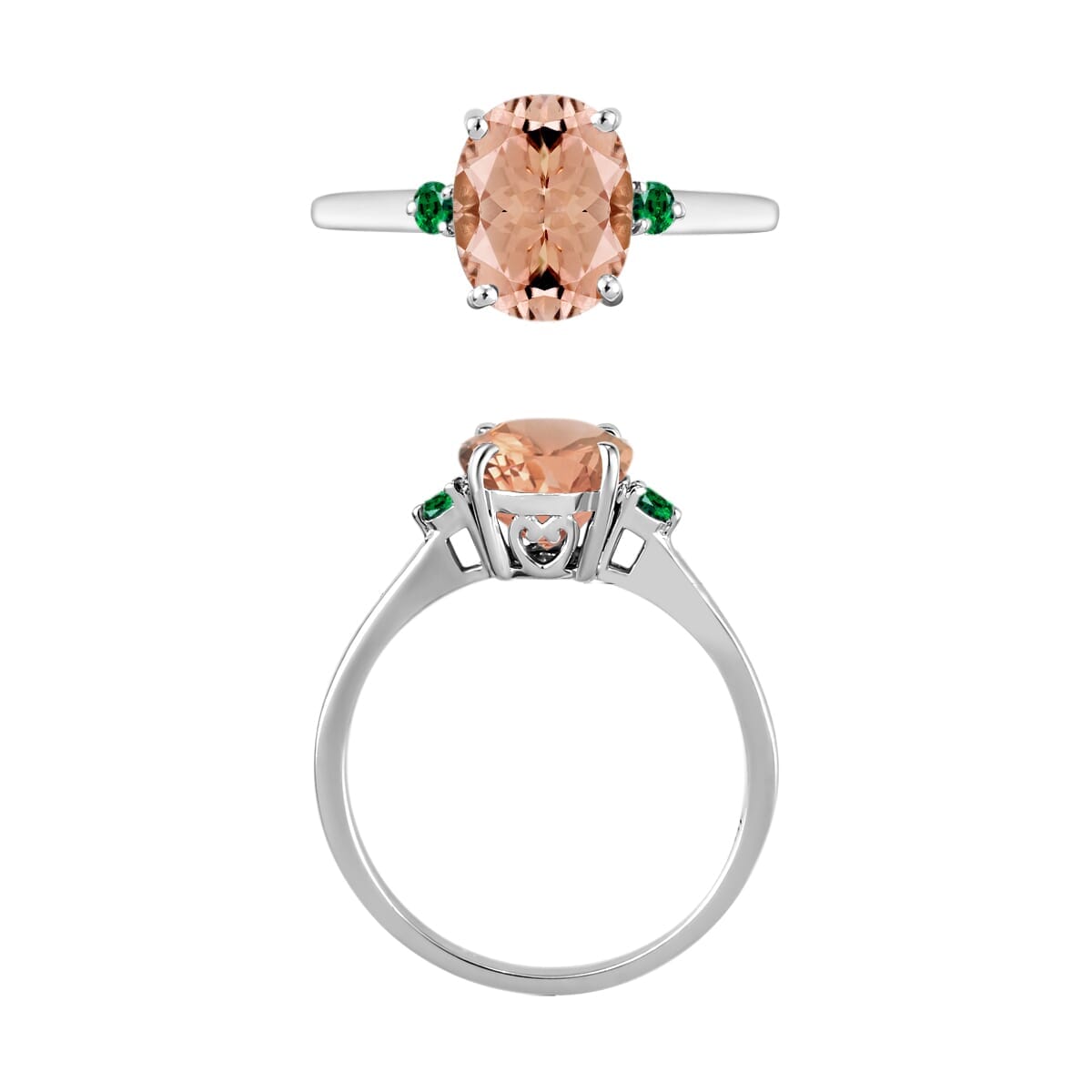 Rhapsody 18K White Gold AAAA Marropino Morganite and Boyaca Colombian Emerald Ring (Size 11.0) 5.50 Grams 2.50 ctw image number 3