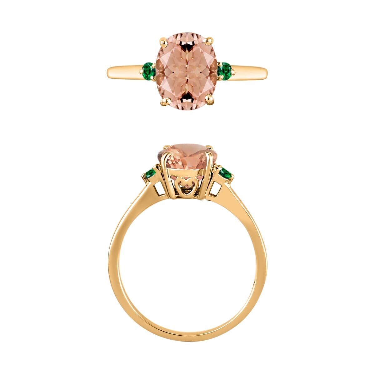 Rhapsody 18K Yellow Gold AAAA Marropino Morganite and Boyaca Colombian Emerald Ring (Size 4.5) 5.50 Grams 2.50 ctw image number 3