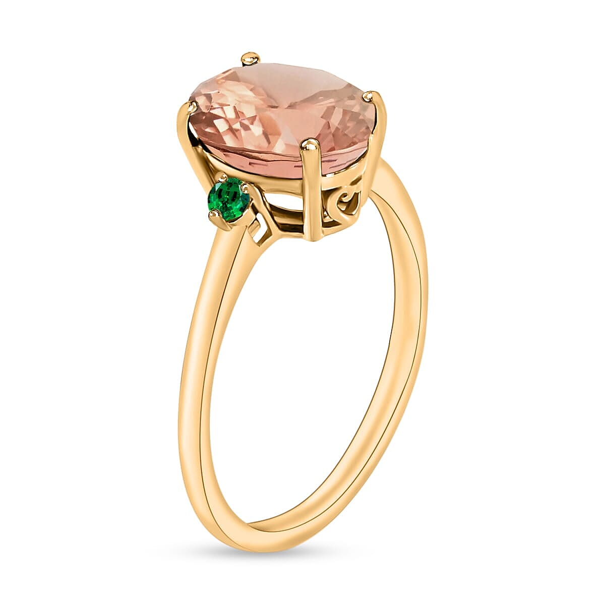 Rhapsody 18K Yellow Gold AAAA Marropino Morganite and Boyaca Colombian Emerald Ring (Size 5.0) 5.50 Grams 2.50 ctw image number 2