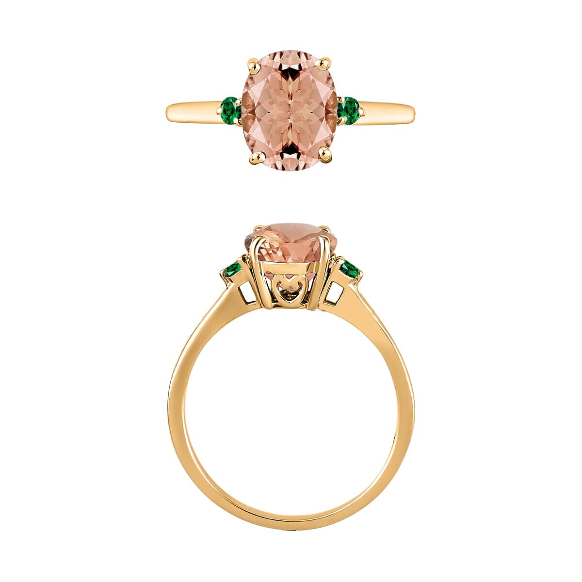 Rhapsody 18K Yellow Gold AAAA Marropino Morganite and Boyaca Colombian Emerald Ring (Size 5.0) 5.50 Grams 2.50 ctw image number 3