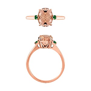 Rhapsody 18K Rose Gold AAAA Marropino Morganite and Boyaca Colombian Emerald Ring (Size 11.5) 5.50 Grams 2.50 ctw (Del. in 10-12 Days)