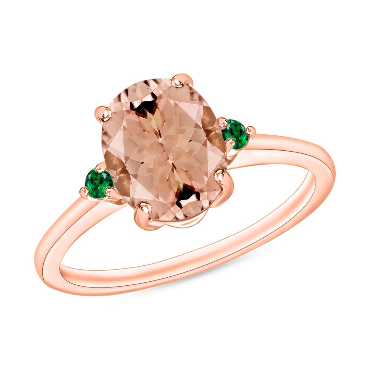 Rhapsody 18K Rose Gold AAAA Marropino Morganite and Boyaca Colombian Emerald Ring (Size 12.0) 5.50 Grams 2.50 ctw image number 0
