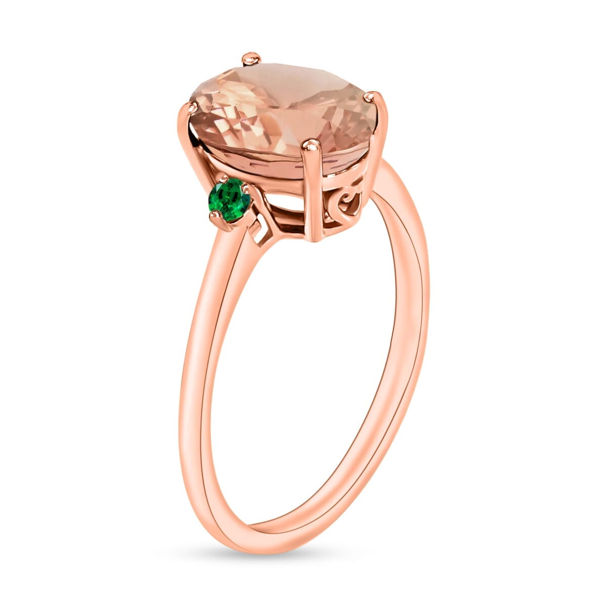 Rhapsody 18K Rose Gold AAAA Marropino Morganite and Boyaca Colombian Emerald Ring (Size 12.0) 5.50 Grams 2.50 ctw image number 2