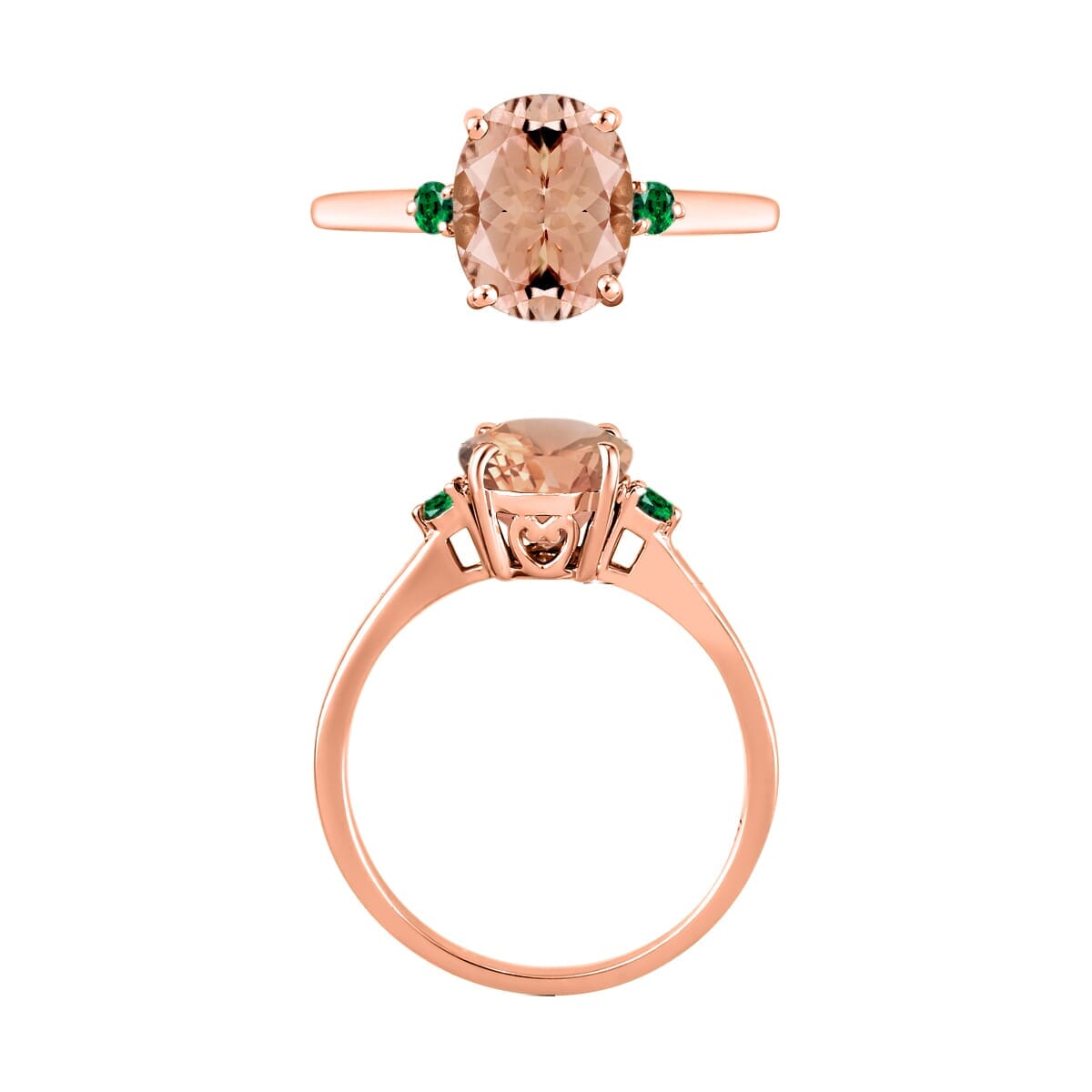 Rhapsody 18K Rose Gold AAAA Marropino Morganite and Boyaca Colombian Emerald Ring (Size 4.0) 5.50 Grams 2.50 ctw image number 3