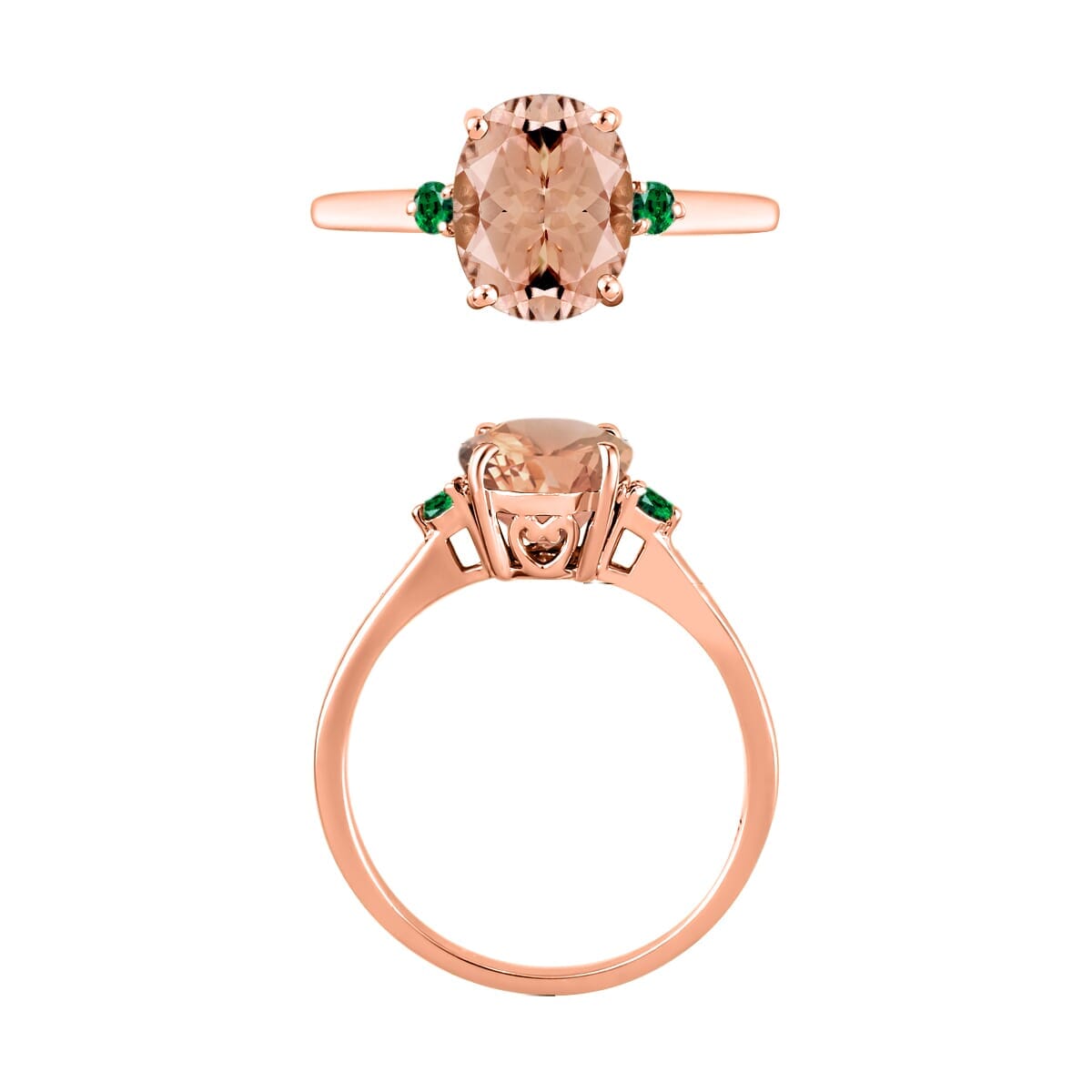 Rhapsody 18K Rose Gold AAAA Marropino Morganite and Boyaca Colombian Emerald Ring (Size 5.0) 5.50 Grams 2.50 ctw image number 3