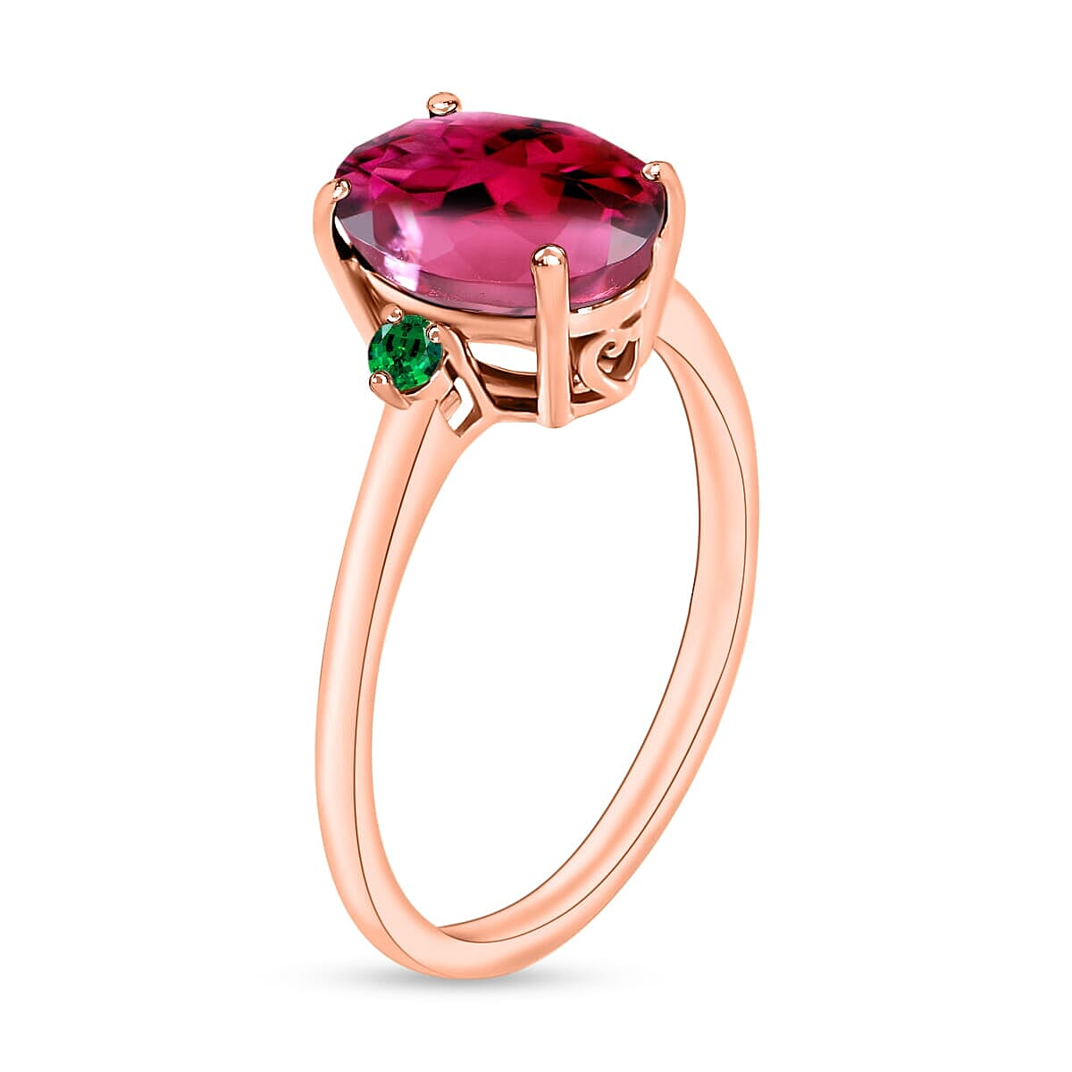 Rhapsody 18K Rose Gold AAAA Ouro Fino Rubellite and Boyaca Colombian Emerald Ring (Size 4.0) 5.50 Grams 2.50 ctw image number 2