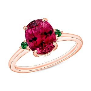 Rhapsody 18K Rose Gold AAAA Ouro Fino Rubellite and Boyaca Colombian Emerald Ring (Size 4.5) 5.50 Grams 2.50 ctw