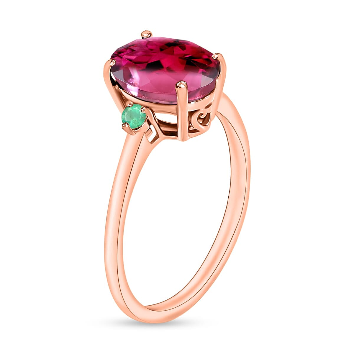 Rhapsody 18K Rose Gold AAAA Ouro Fino Rubellite and Boyaca Colombian Emerald Ring (Size 4.5) 5.50 Grams 2.50 ctw image number 2