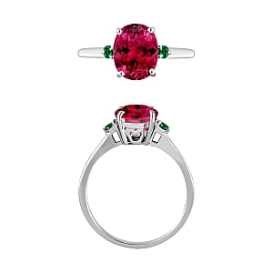 Rhapsody 18K White Gold AAAA Ouro Fino Rubellite and Boyaca Colombian Emerald Ring (Size 11.0) 5.50 Grams 2.50 ctw (Del. in 10-12 Days)