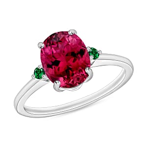 Rhapsody 18K White Gold AAAA Ouro Fino Rubellite and Boyaca Colombian Emerald Ring (Size 12.0) 5.50 Grams 2.50 ctw