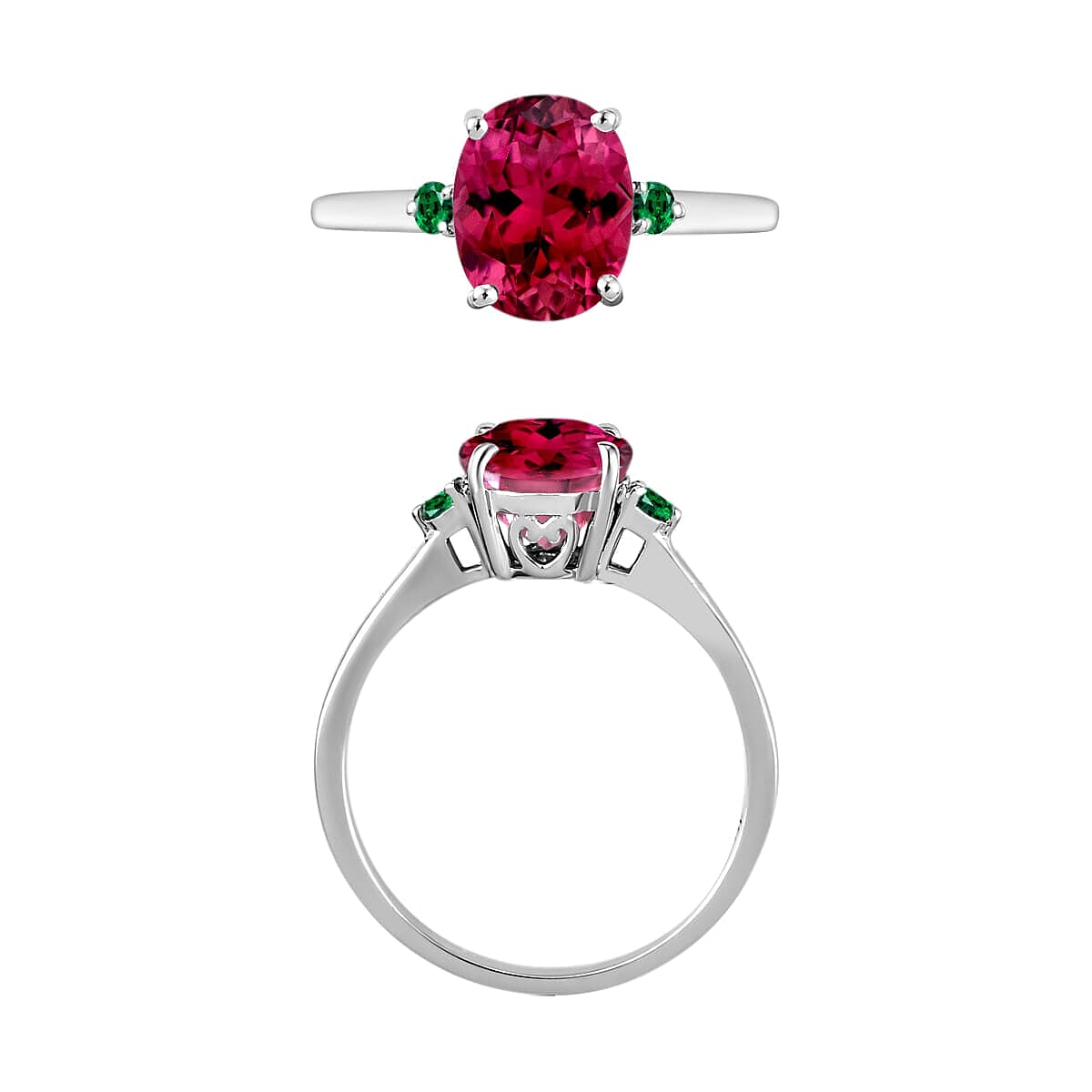 Rhapsody 18K White Gold AAAA Ouro Fino Rubellite and Boyaca Colombian Emerald Ring (Size 4.0) 5.50 Grams 2.50 ctw image number 3