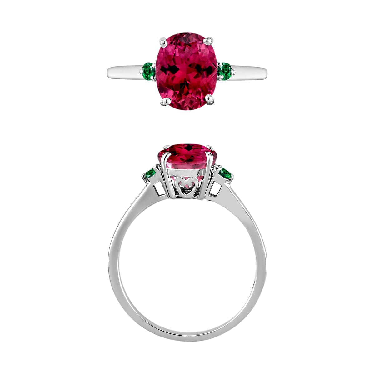 Rhapsody 18K White Gold AAAA Ouro Fino Rubellite and Boyaca Colombian Emerald Ring (Size 8.5) 5.50 Grams 2.50 ctw image number 3