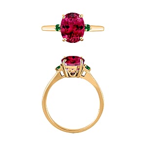 Rhapsody 18K Yellow Gold AAAA Ouro Fino Rubellite and Boyaca Colombian Emerald Ring (Size 4.5) 5.50 Grams 2.50 ctw (Del. in 10-12 Days)