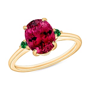 Rhapsody 18K Yellow Gold AAAA Ouro Fino Rubellite and Boyaca Colombian Emerald Ring (Size 8.5) 5.50 Grams 2.50 ctw