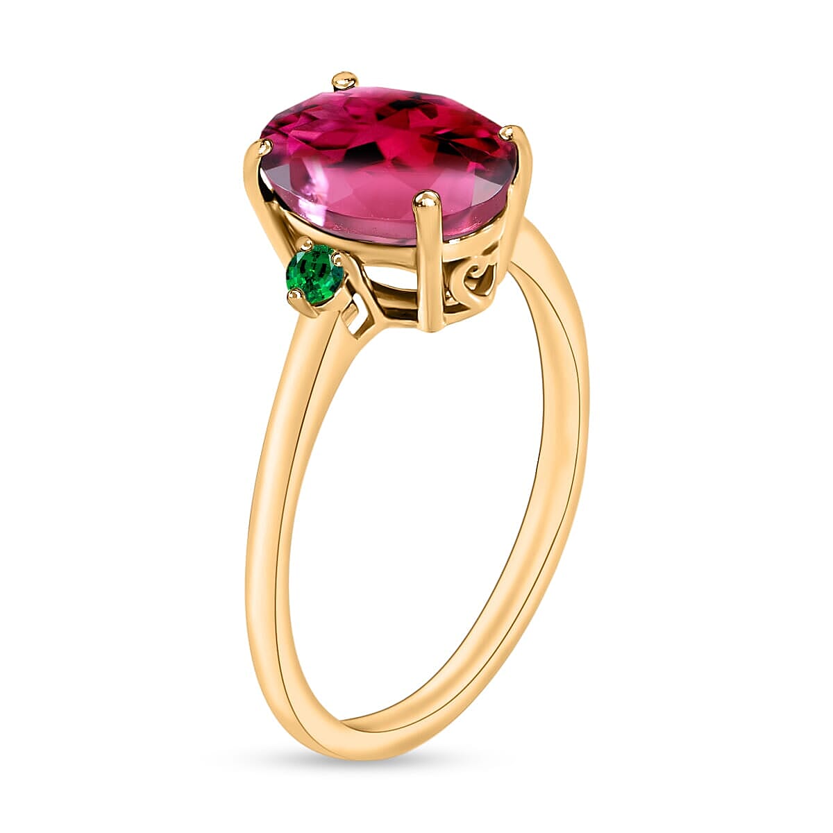 Rhapsody 18K Yellow Gold AAAA Ouro Fino Rubellite and Boyaca Colombian Emerald Ring (Size 9.0) 5.50 Grams 2.50 ctw image number 2
