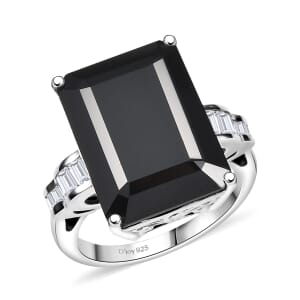 D'Joy Thai Black Spinel and Moissanite 16.75 ctw Art Deco Ring in Rhodium Over Sterling Silver (Size 10.0)