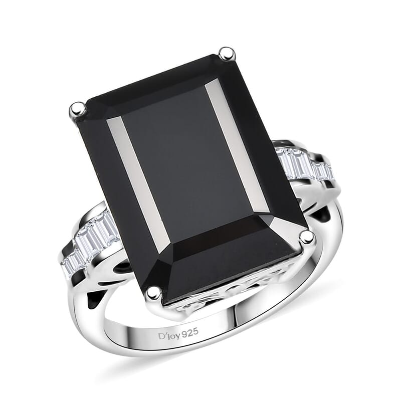D'Joy Thai Black Spinel and Moissanite 16.75 ctw Art Deco Ring in Rhodium Over Sterling Silver (Size 10.0)