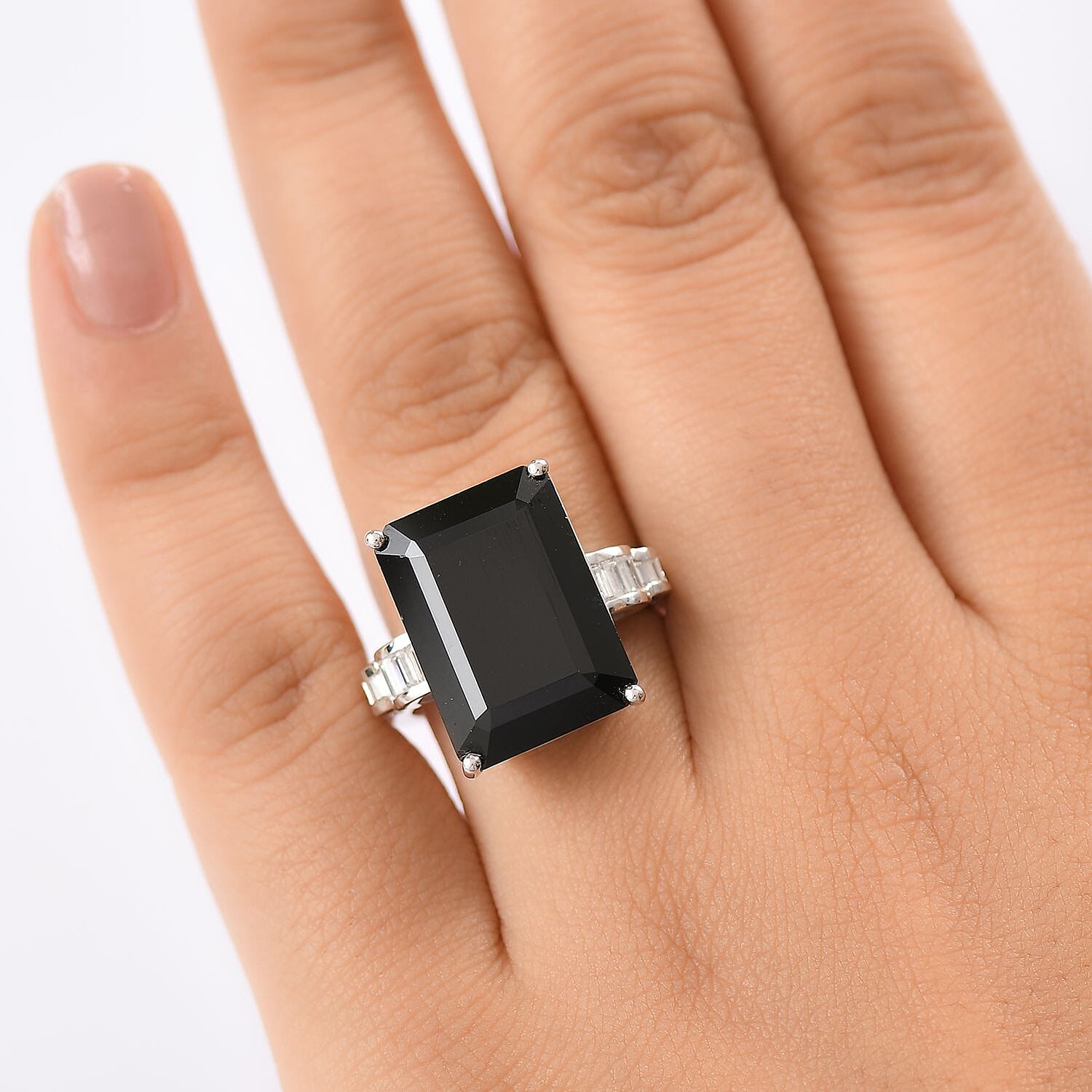 D'Joy Thai Black Spinel and Moissanite 16.75 ctw Art Deco Ring in Rhodium Over Sterling Silver (Size 10.0)
