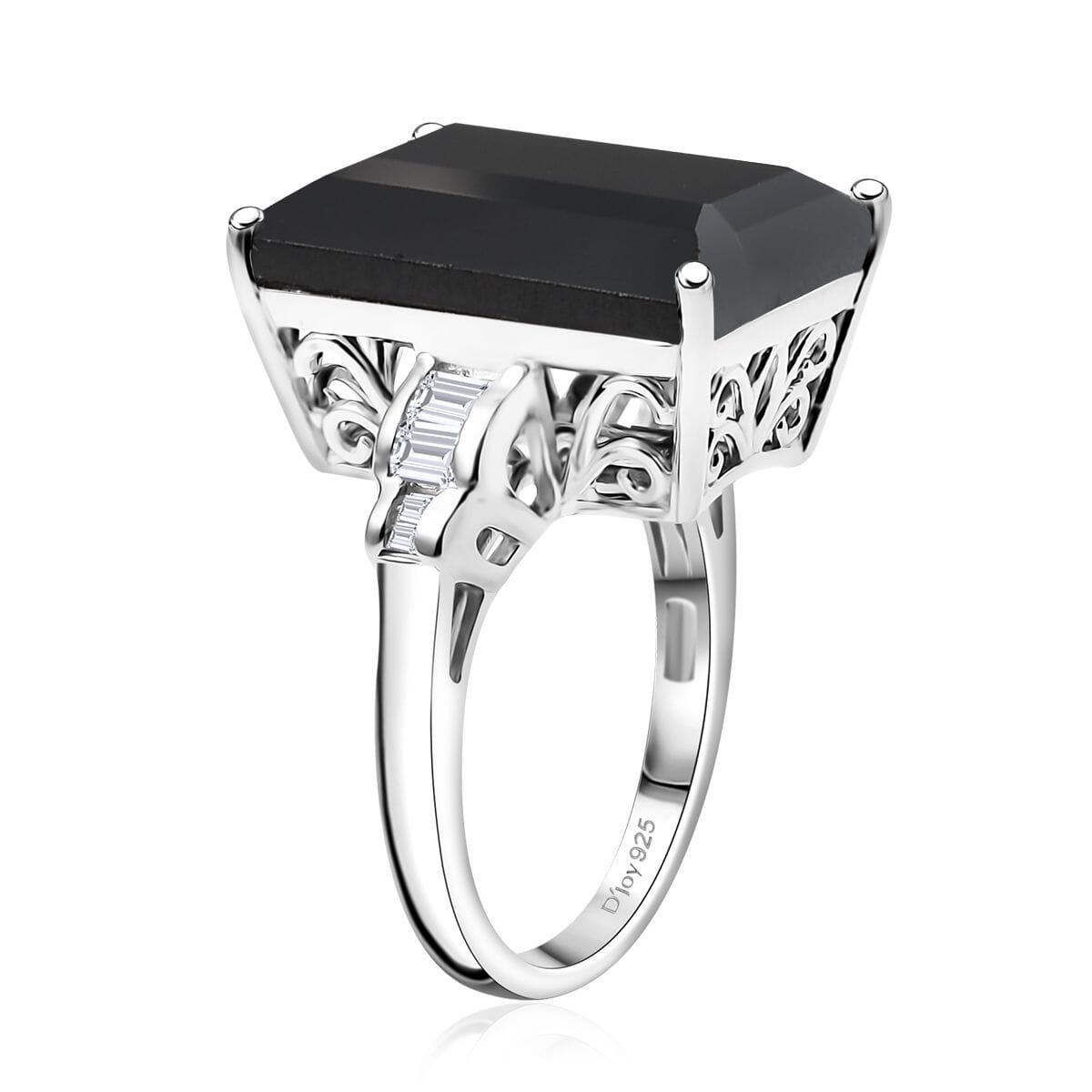 D'Joy Thai Black Spinel and Moissanite 16.75 ctw Art Deco Ring in Rhodium Over Sterling Silver (Size 10.0) image number 3