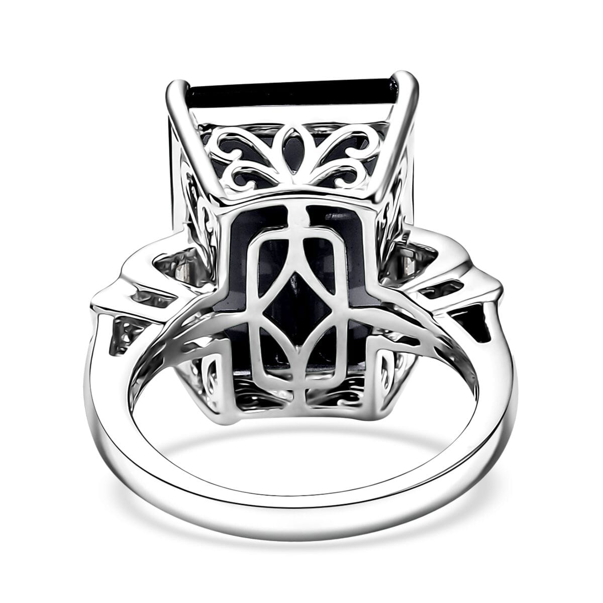 D'Joy Thai Black Spinel and Moissanite 16.75 ctw Art Deco Ring in Rhodium Over Sterling Silver (Size 10.0) image number 4