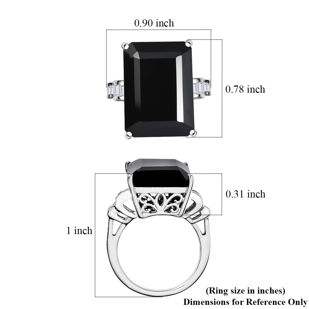 D'Joy Thai Black Spinel and Moissanite 16.75 ctw Art Deco Ring in Rhodium Over Sterling Silver (Size 10.0) image number 5