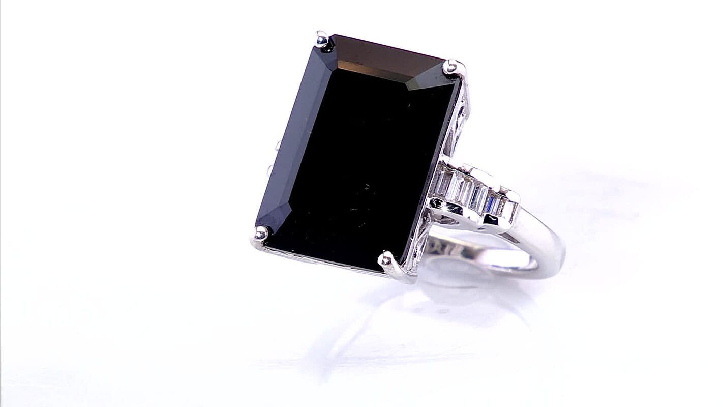 D'Joy Thai Black Spinel, Moissanite Ring in Rhodium Over Sterling Silver 16.75 ctw