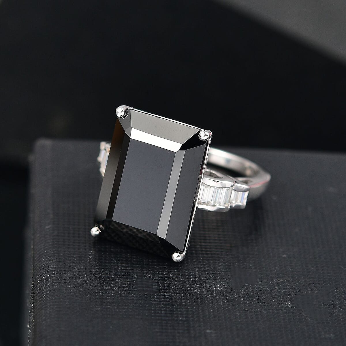 D'Joy Thai Black Spinel and Moissanite 16.75 ctw Art Deco Ring in Rhodium Over Sterling Silver (Size 7.0) image number 1