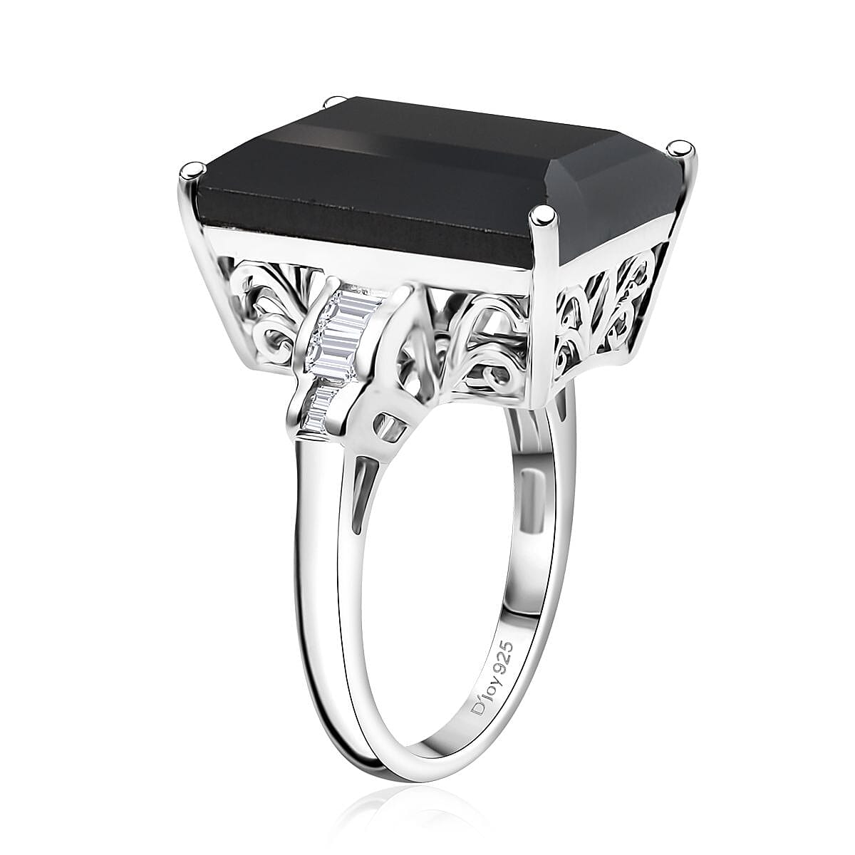 D'Joy Thai Black Spinel and Moissanite 16.75 ctw Art Deco Ring in Rhodium Over Sterling Silver (Size 7.0) image number 3
