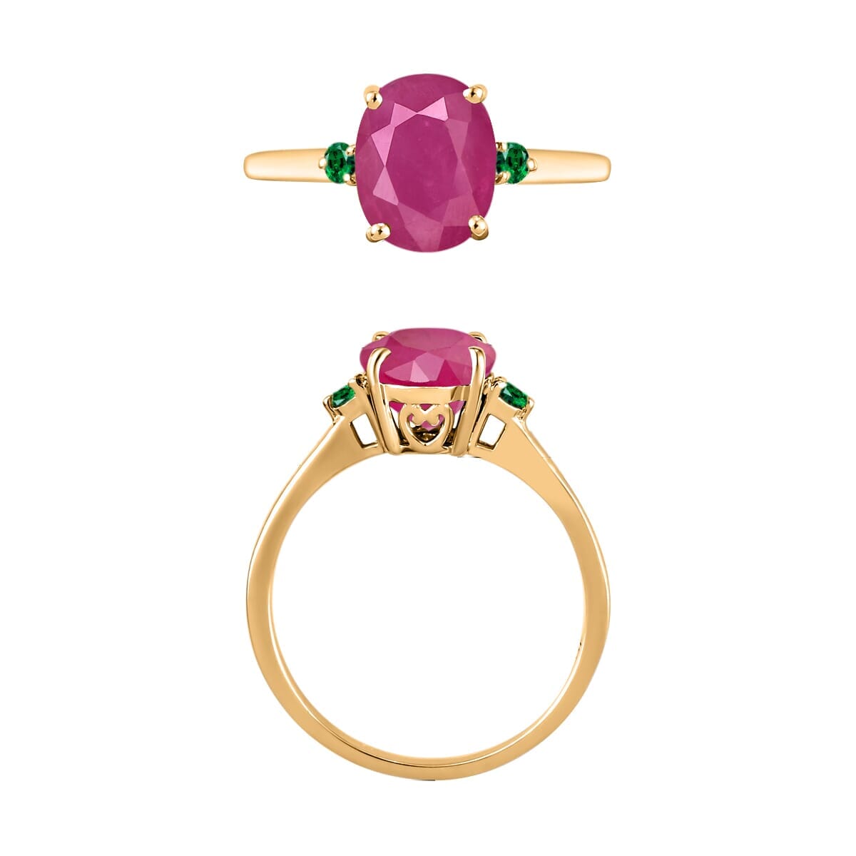 Rhapsody 18K Yellow Gold AAAA Mozambique Ruby and Boyaca Colombian Emerald Ring (Size 6.5) 5.50 Grams 2.70 ctw image number 3