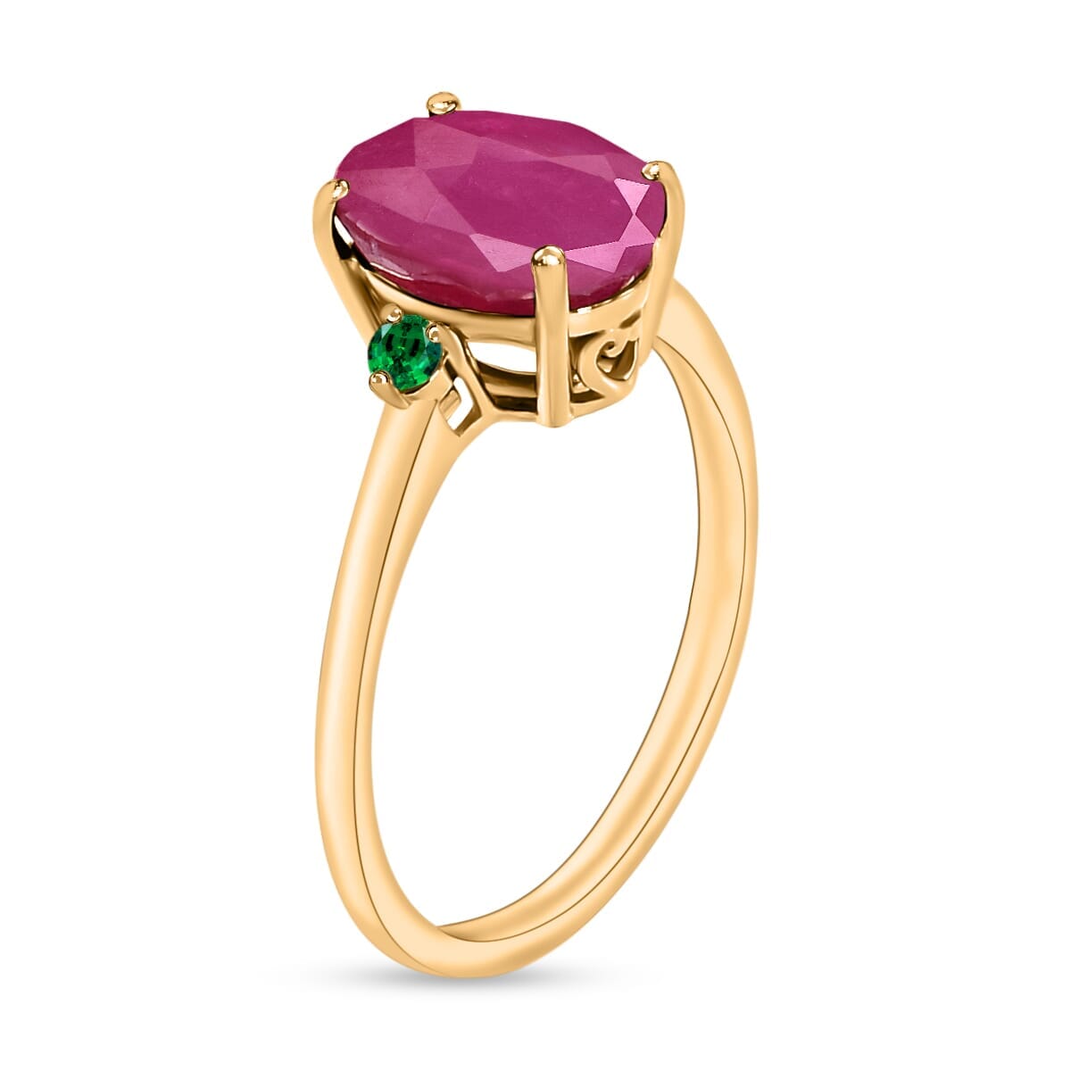 Rhapsody 18K Yellow Gold AAAA Mozambique Ruby and Boyaca Colombian Emerald Ring (Size 7.0) 5.50 Grams 2.70 ctw image number 2